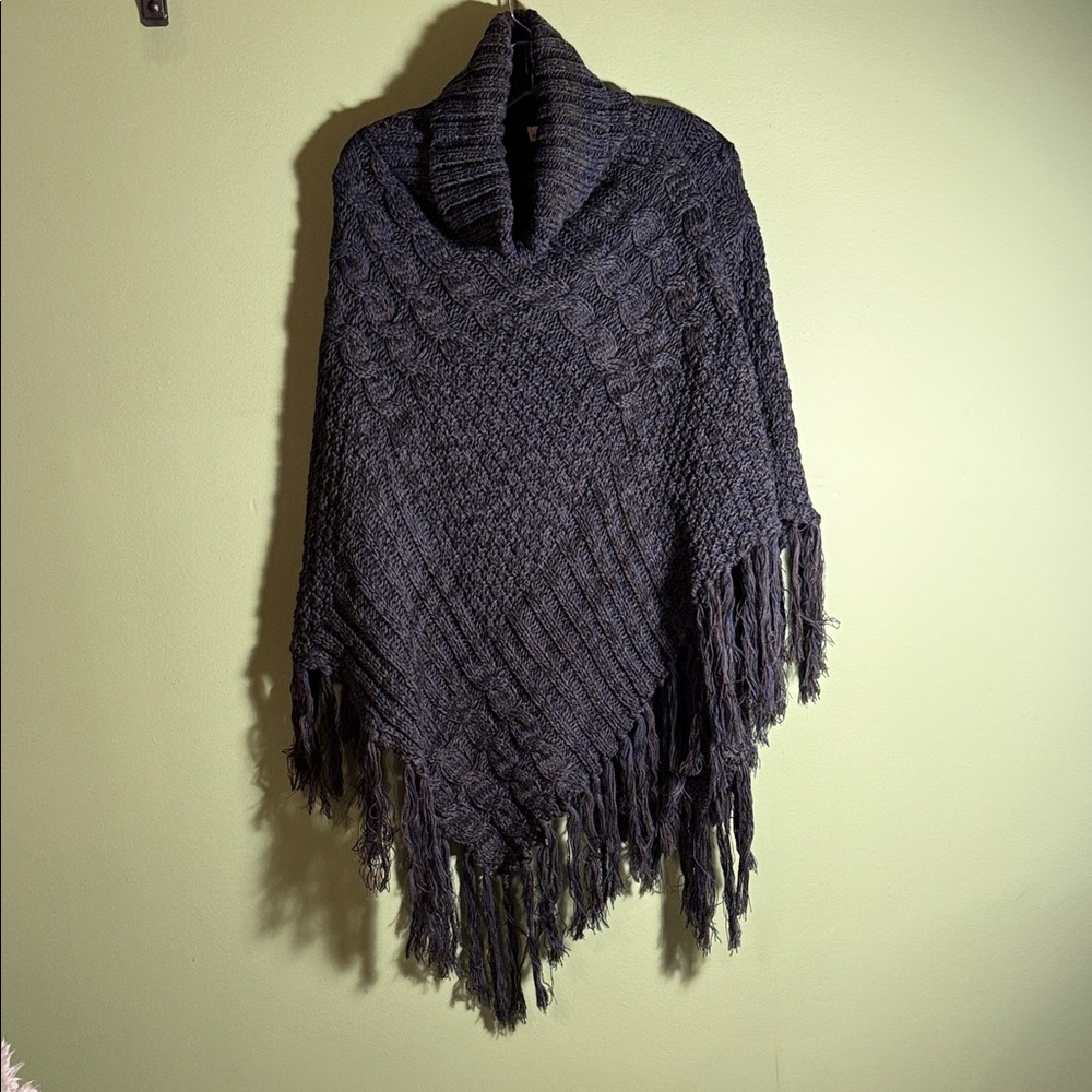 Knit Poncho with Fringe